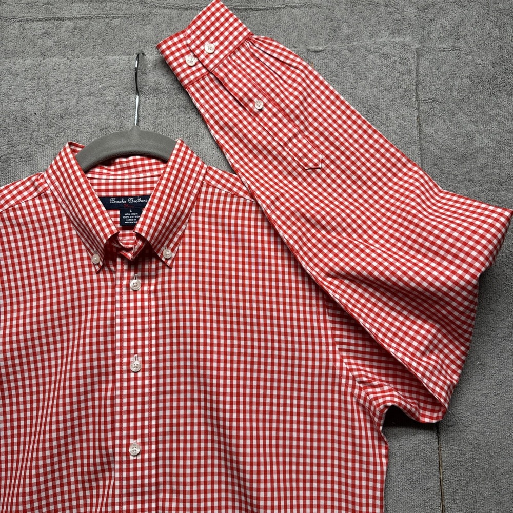 Brooks Brothers Gingham Shirt Men's Large‎ Red White Button Down USA Classic